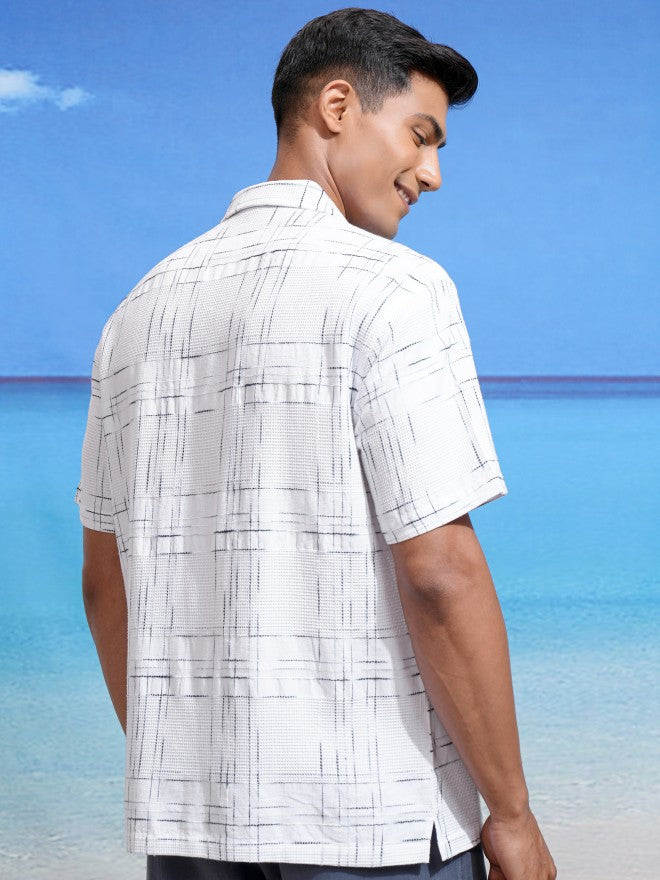 Locomotive Men White Textured Relaxed Fit Casual Shirt - White - Image 3