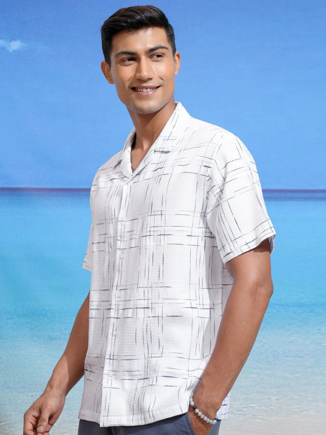 Locomotive Men White Textured Relaxed Fit Casual Shirt - White - Image 4