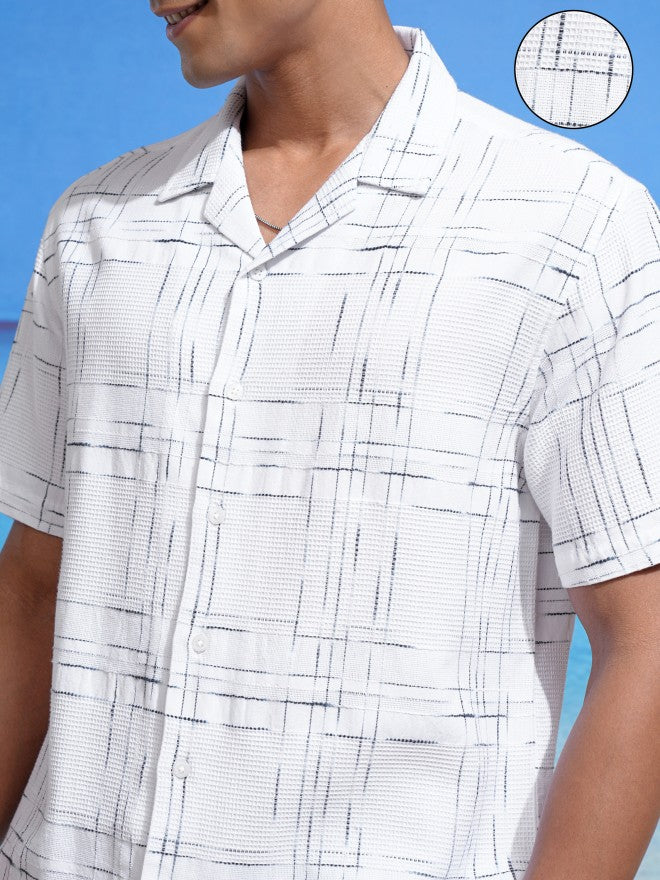 Locomotive Men White Textured Relaxed Fit Casual Shirt - White - Image 5