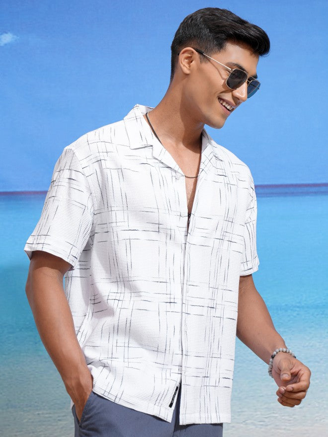 Locomotive Men White Textured Relaxed Fit Casual Shirt - White - Image 6