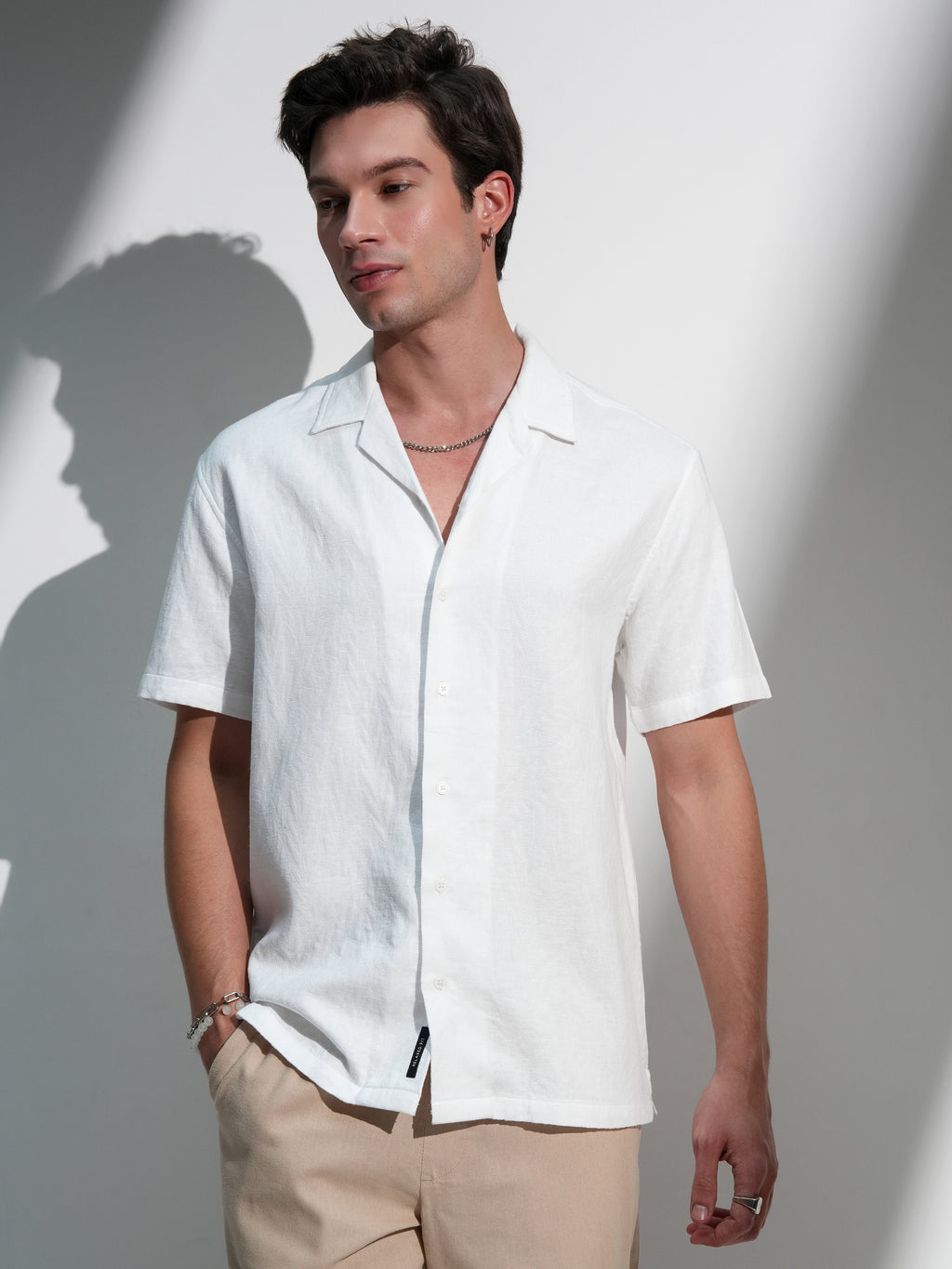 Locomotive Men White Textured Relaxed Fit Casual Shirt - White - Image 1