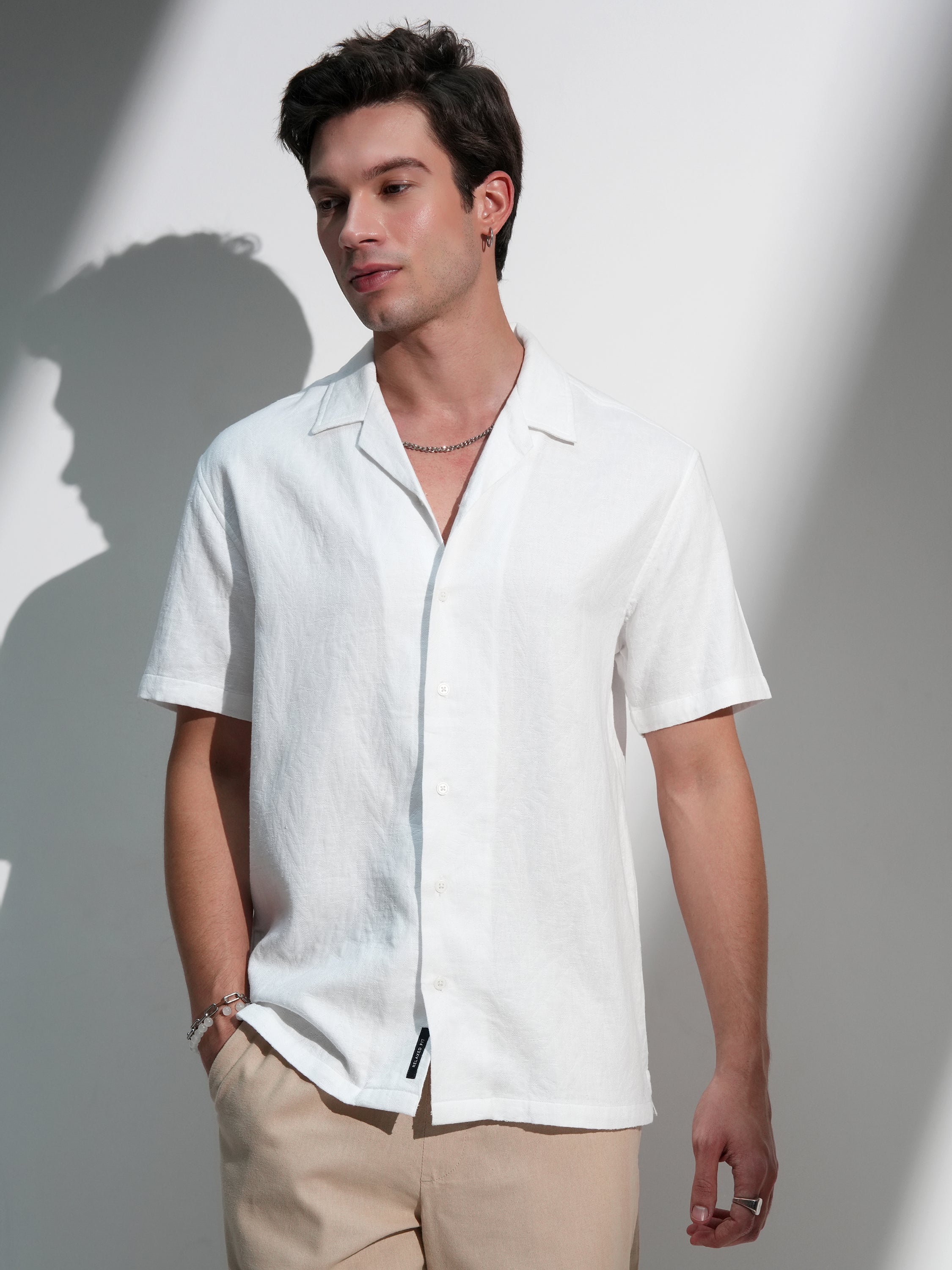 Locomotive Men White Textured Relaxed Fit Casual Shirt - White - Image 1