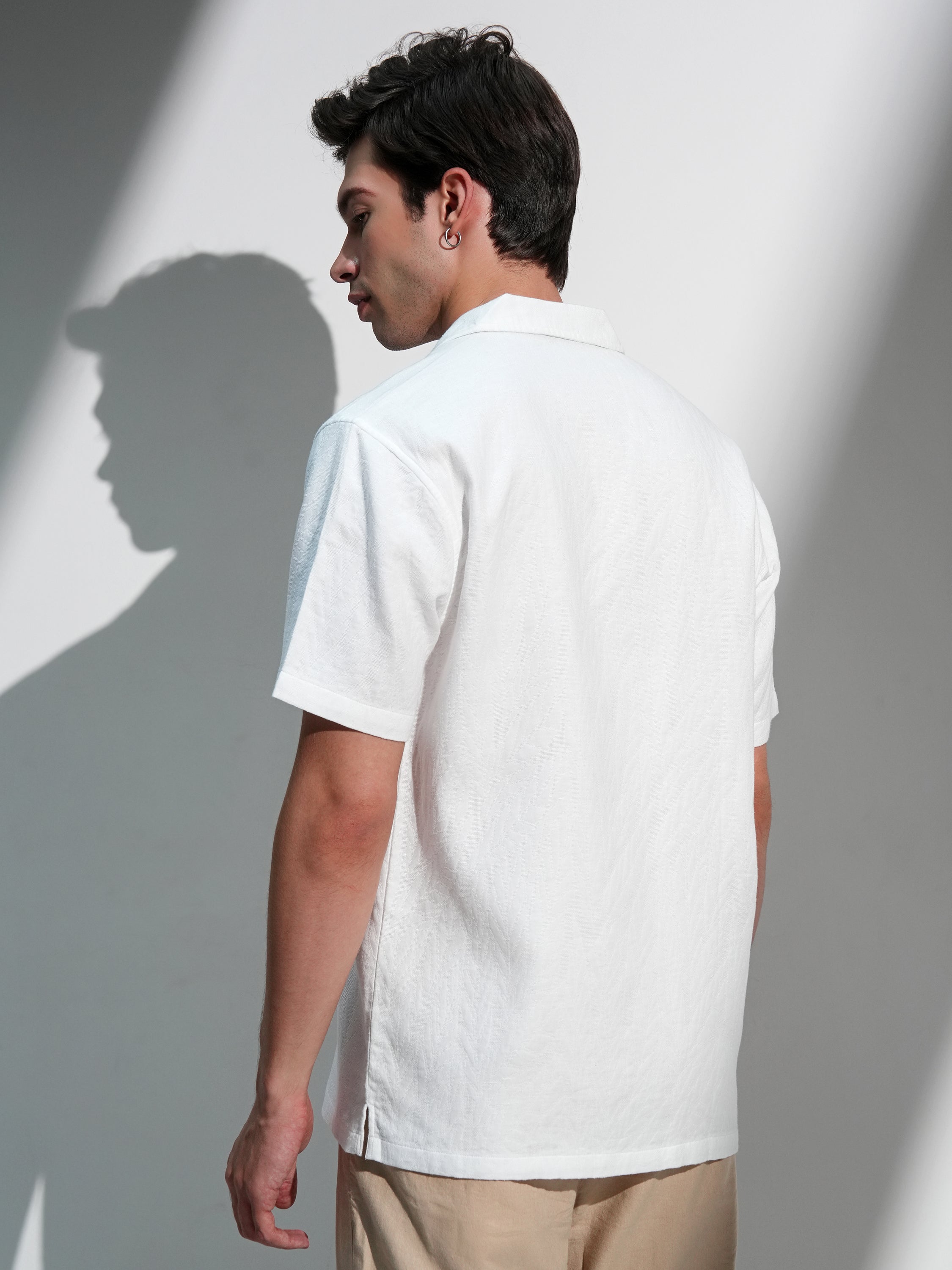 Locomotive Men White Textured Relaxed Fit Casual Shirt - White - Image 3