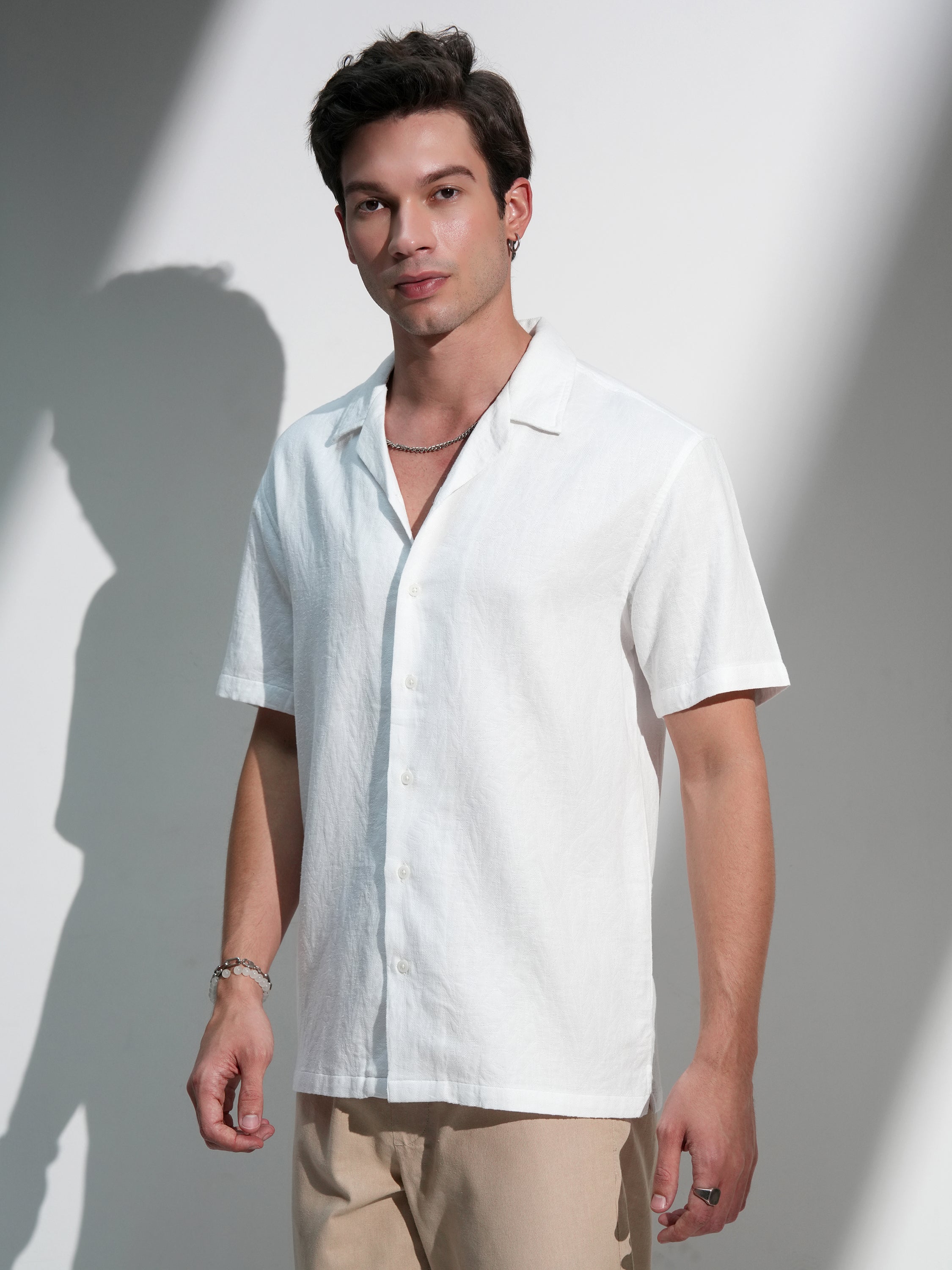 Locomotive Men White Textured Relaxed Fit Casual Shirt - White - Image 4