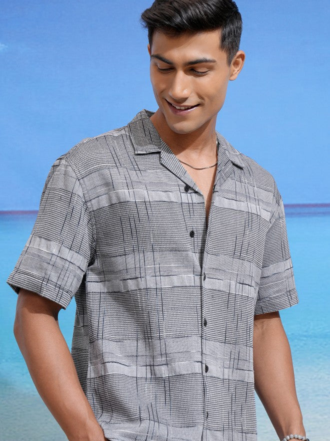 Locomotive Men Grey Checked Relaxed Fit Casual Shirt - Grey - Image 1