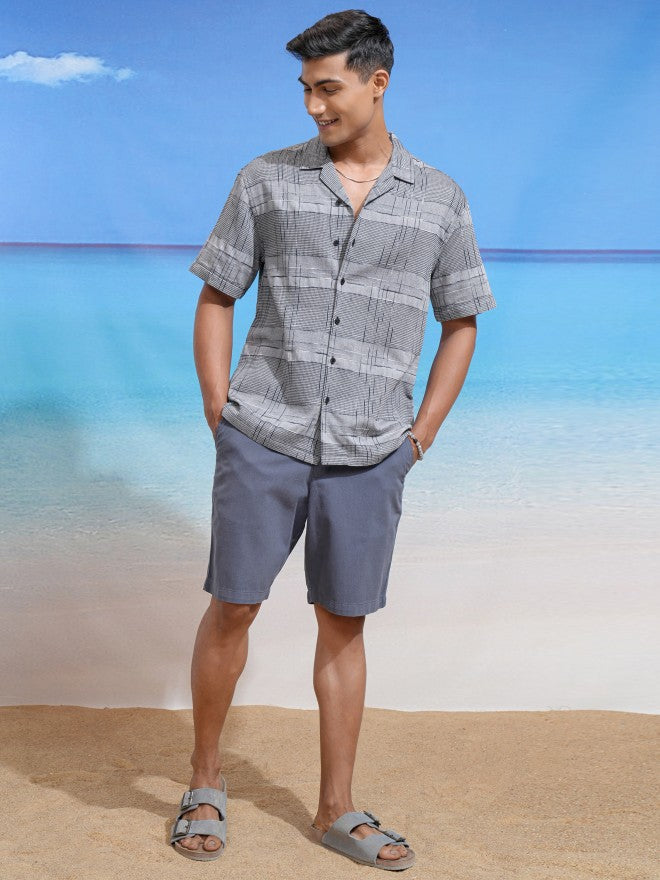 Locomotive Men Grey Checked Relaxed Fit Casual Shirt - Grey - Image 2