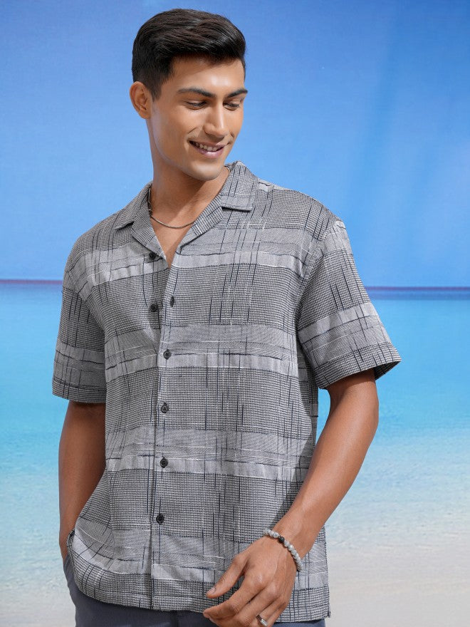 Locomotive Men Grey Checked Relaxed Fit Casual Shirt - Grey - Image 4