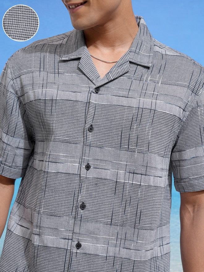 Locomotive Men Grey Checked Relaxed Fit Casual Shirt - Grey - Image 5