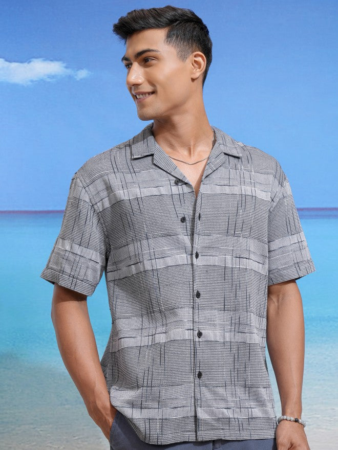 Locomotive Men Grey Checked Relaxed Fit Casual Shirt - Grey - Image 6