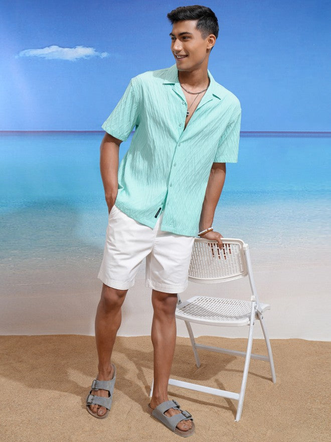 Locomotive Men Teal Textured Relaxed Fit Casual Shirt - Teal - Image 2