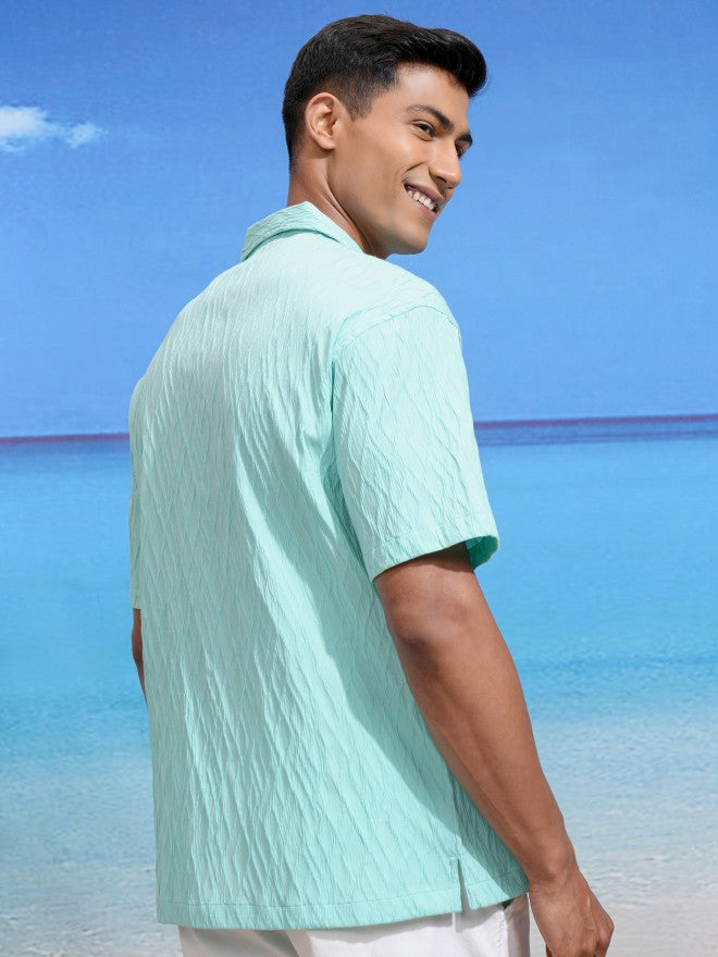 Locomotive Men Teal Textured Relaxed Fit Casual Shirt - Teal - Image 3