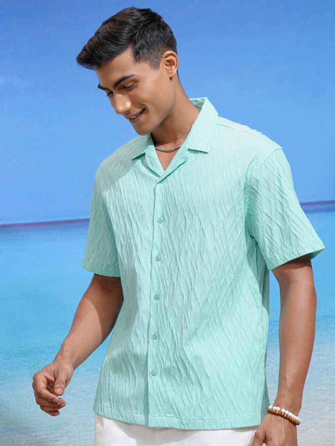 Locomotive Men Teal Textured Relaxed Fit Casual Shirt - Teal - Image 4