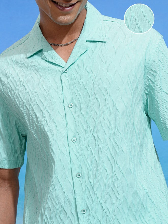 Locomotive Men Teal Textured Relaxed Fit Casual Shirt - Teal - Image 5