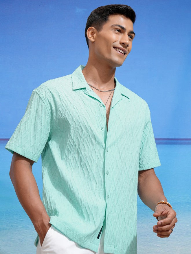 Locomotive Men Teal Textured Relaxed Fit Casual Shirt - Teal - Image 6