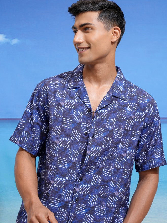 Locomotive Men Navy Blue Printed Relaxed Fit Casual Shirt - Navy Blue - Image 1