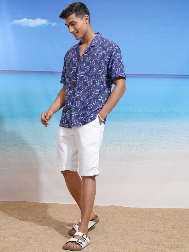 Locomotive Men Navy Blue Printed Relaxed Fit Casual Shirt - Navy Blue - Image 2