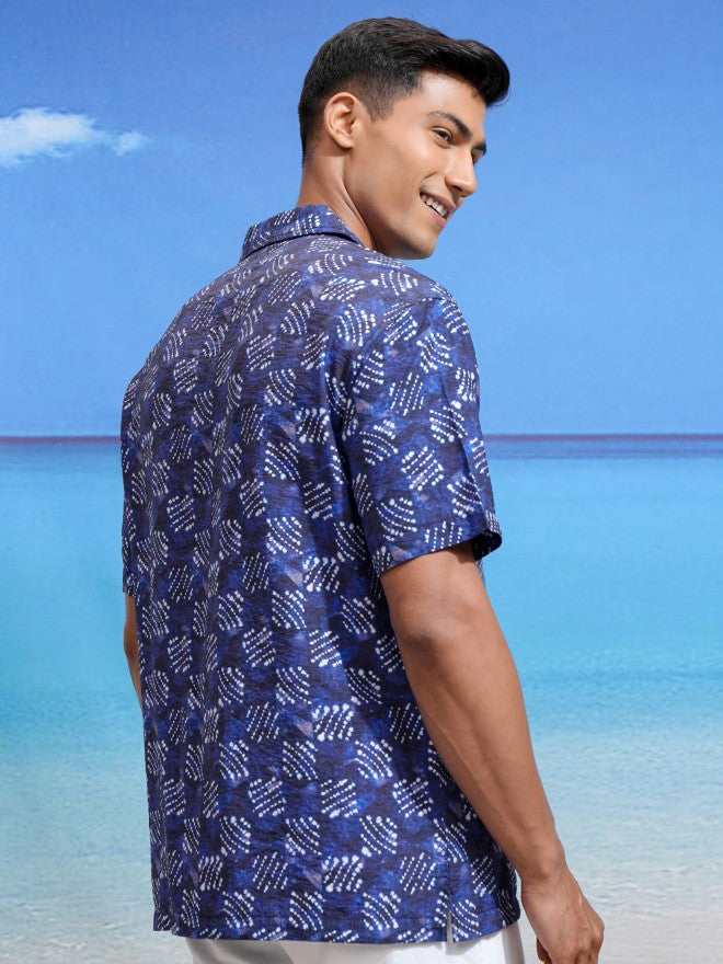 Locomotive Men Navy Blue Printed Relaxed Fit Casual Shirt - Navy Blue - Image 3