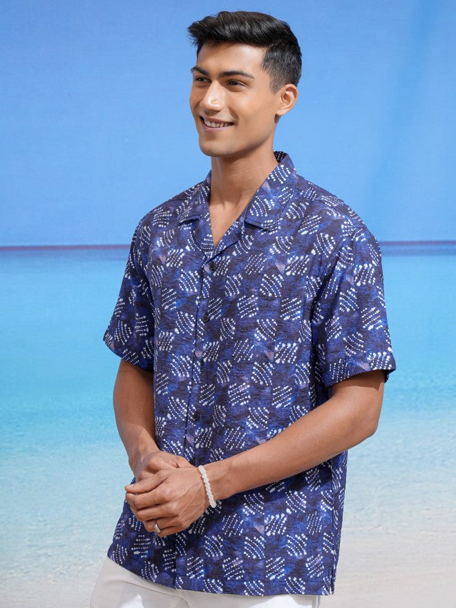 Locomotive Men Navy Blue Printed Relaxed Fit Casual Shirt - Navy Blue - Image 4