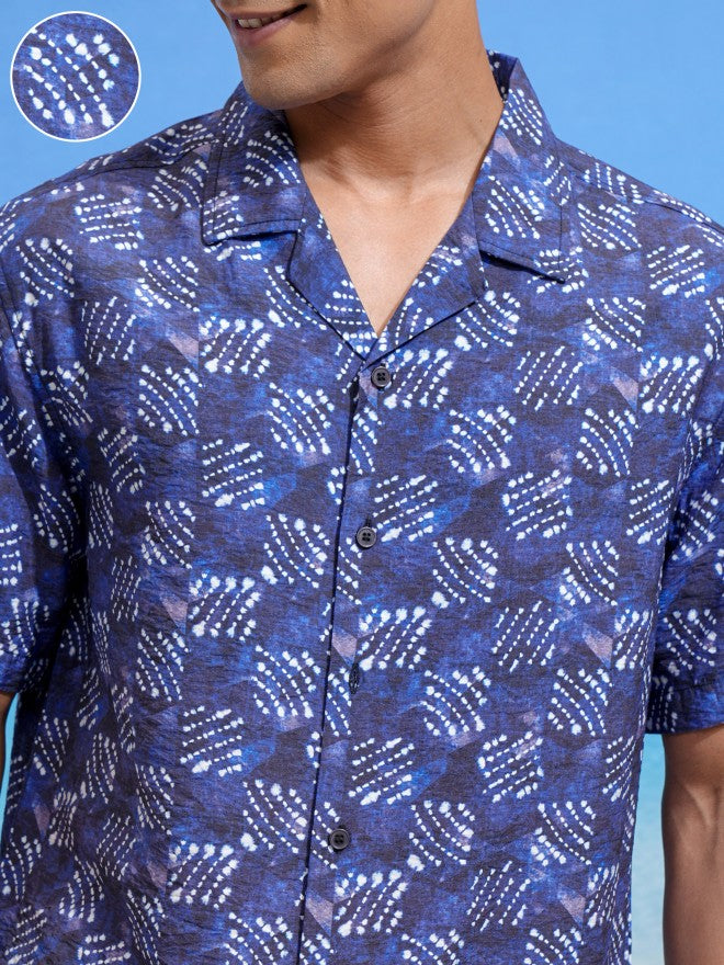 Locomotive Men Navy Blue Printed Relaxed Fit Casual Shirt - Navy Blue - Image 5
