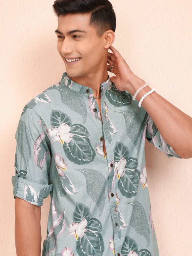 Locomotive Men Green Printed Regular Fit Casual Shirt - Green - Image 1