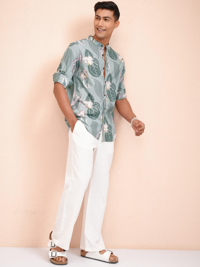 Locomotive Men Green Printed Regular Fit Casual Shirt - Green - Image 2