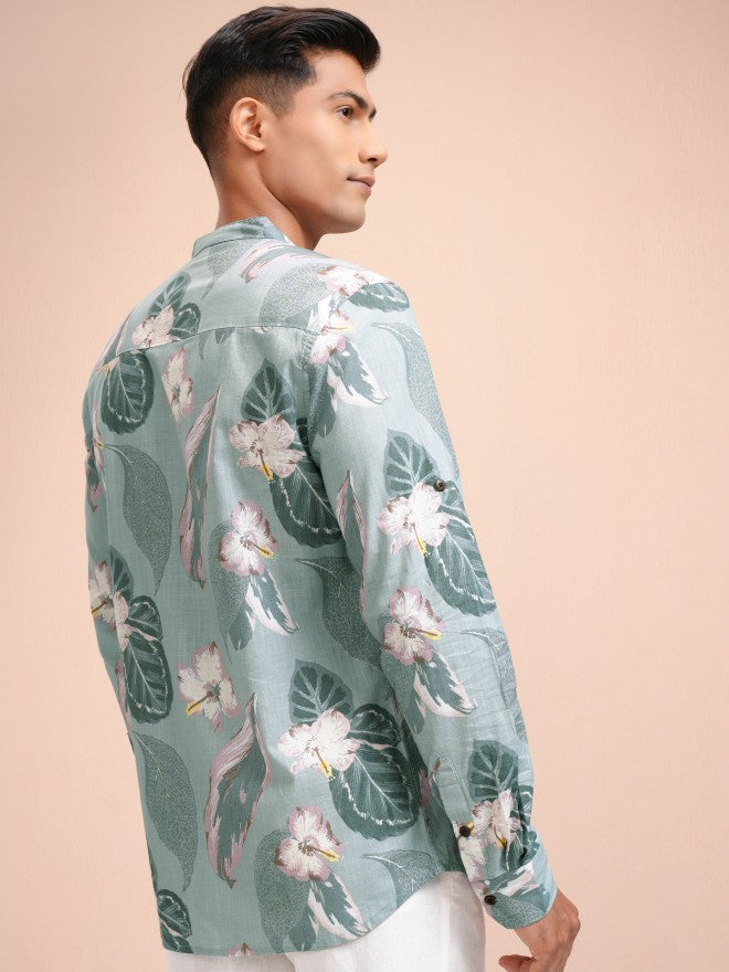 Locomotive Men Green Printed Regular Fit Casual Shirt - Green - Image 3