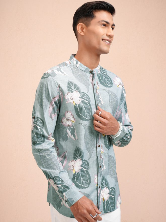 Locomotive Men Green Printed Regular Fit Casual Shirt - Green - Image 6