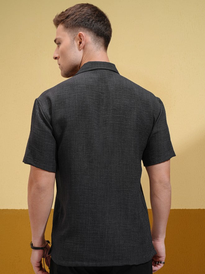 Locomotive Men Charcoal Solid Oversized Fit Casual Shirt - Charcoal - Image 3