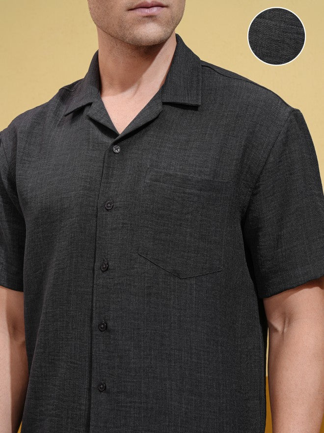 Locomotive Men Charcoal Solid Oversized Fit Casual Shirt - Charcoal - Image 5