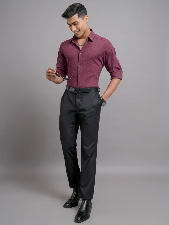 Locomotive Men Maroon Textured Slim Fit Casual Shirt - Maroon - Image 2