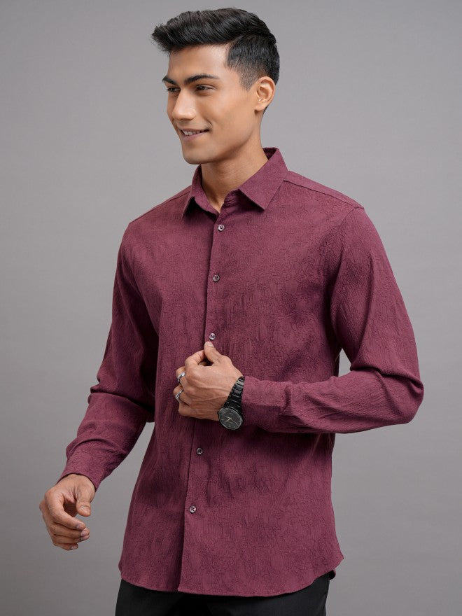 Locomotive Men Maroon Textured Slim Fit Casual Shirt - Maroon - Image 4
