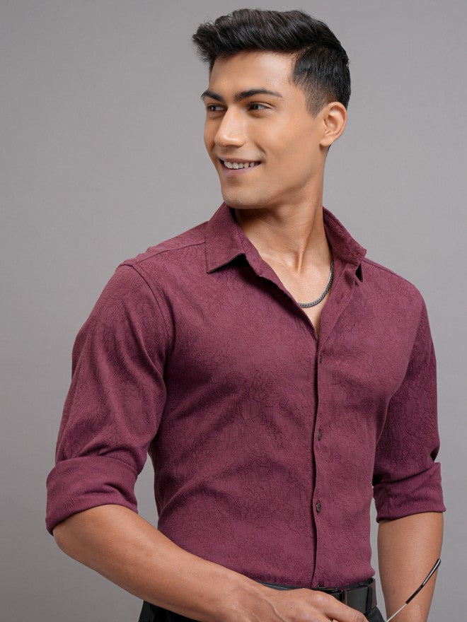 Locomotive Men Maroon Textured Slim Fit Casual Shirt - Maroon - Image 6