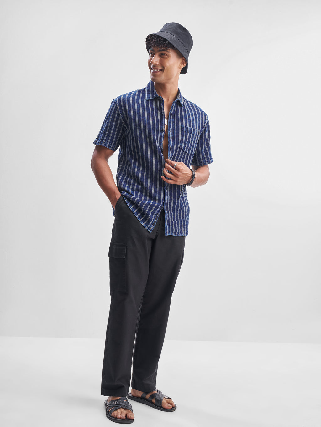 Locomotive Men Blue Striped Relaxed Fit Casual Shirt - Blue - Image 2