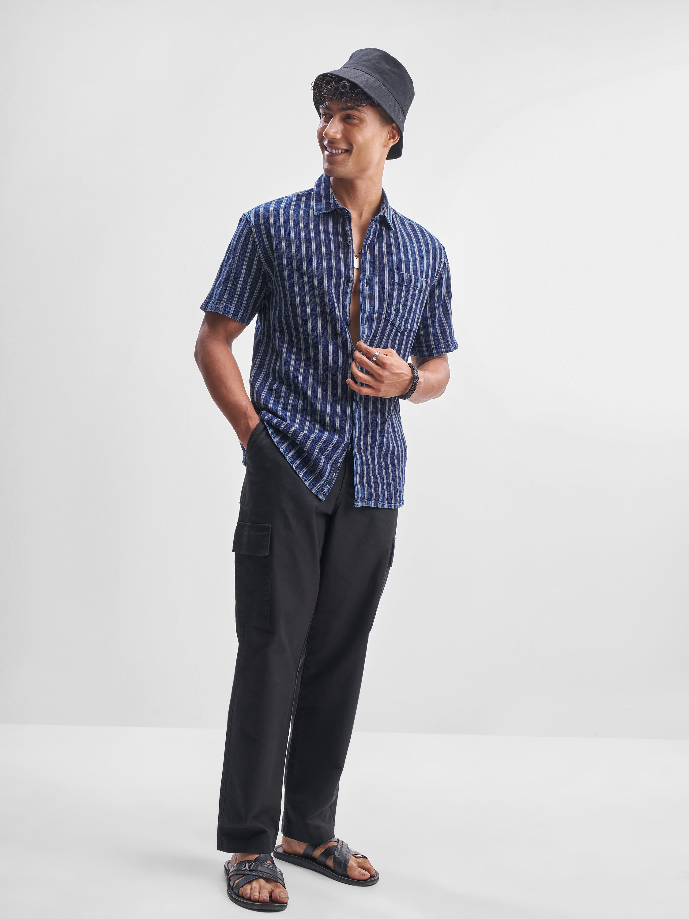 Locomotive Men Blue Striped Relaxed Fit Casual Shirt - Blue - Image 2