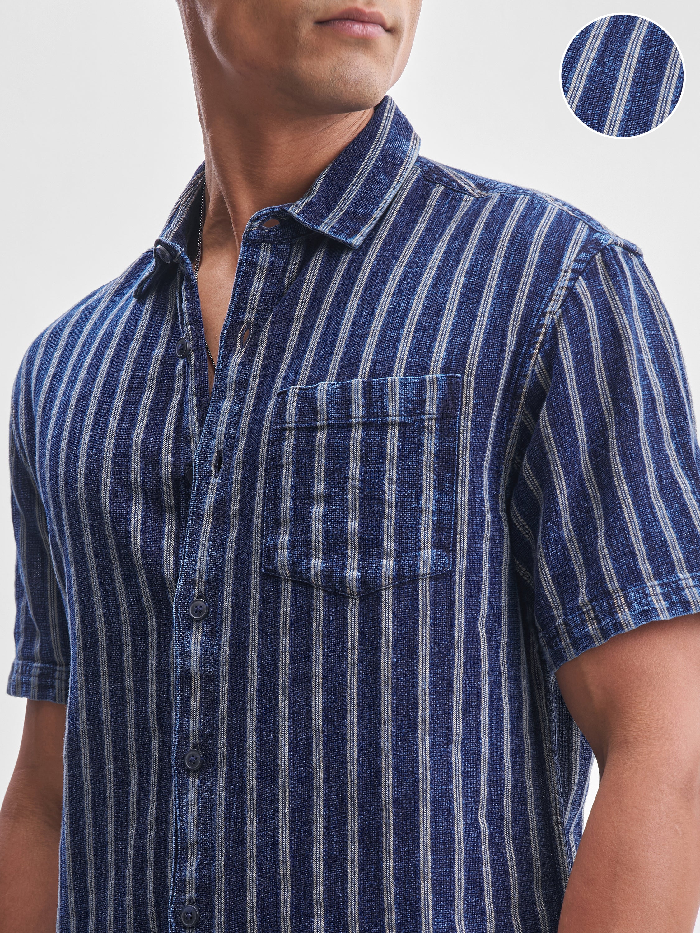 Locomotive Men Blue Striped Relaxed Fit Casual Shirt - Blue - Image 5