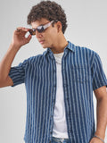 Locomotive Men Blue Striped Relaxed Fit Casual Shirt - Blue - Image 1
