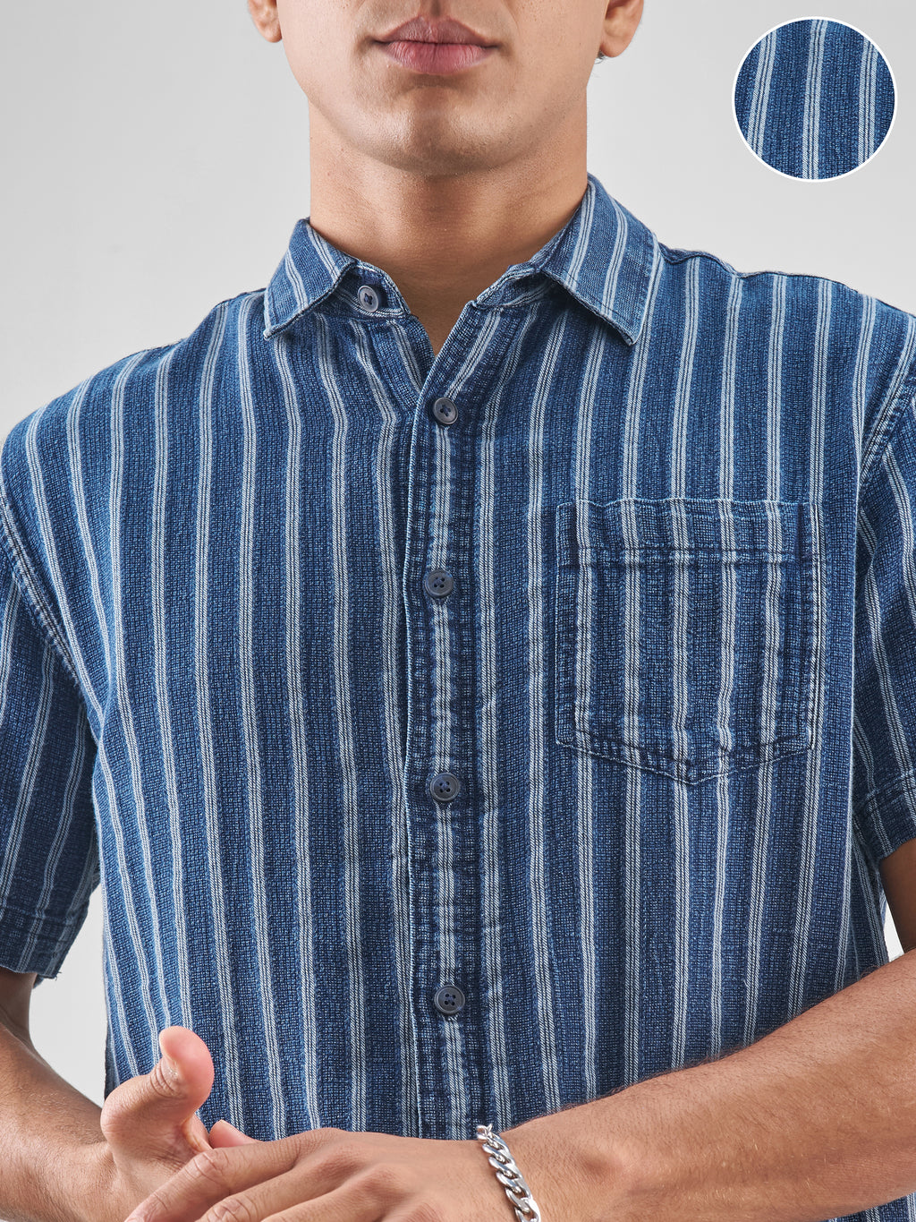Locomotive Men Blue Striped Relaxed Fit Casual Shirt - Blue - Image 5