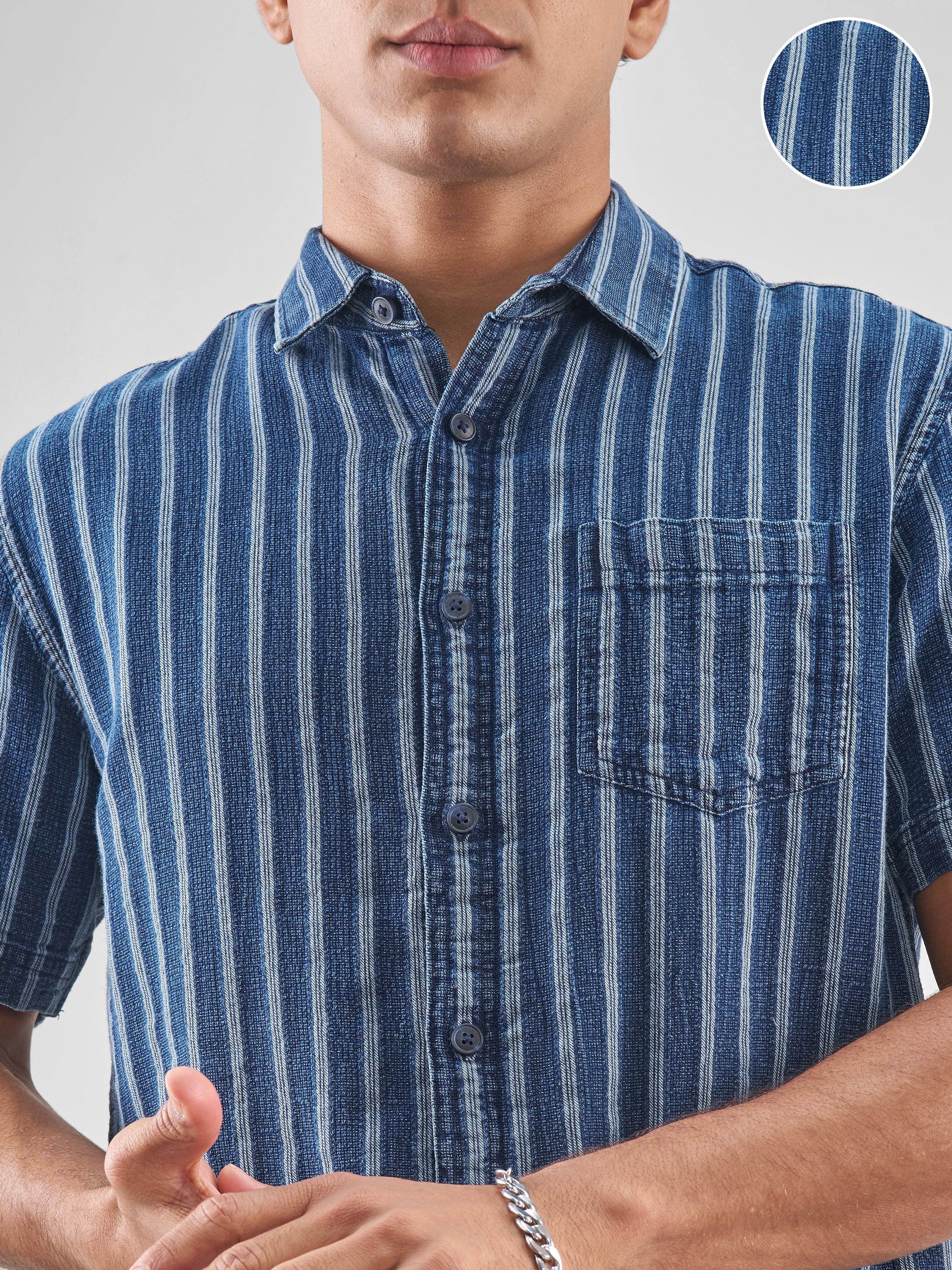 Locomotive Men Blue Striped Relaxed Fit Casual Shirt - Blue - Image 5