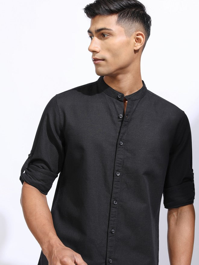 Locomotive Men Black Solid Regular Fit Casual Shirt - Black - Image 1