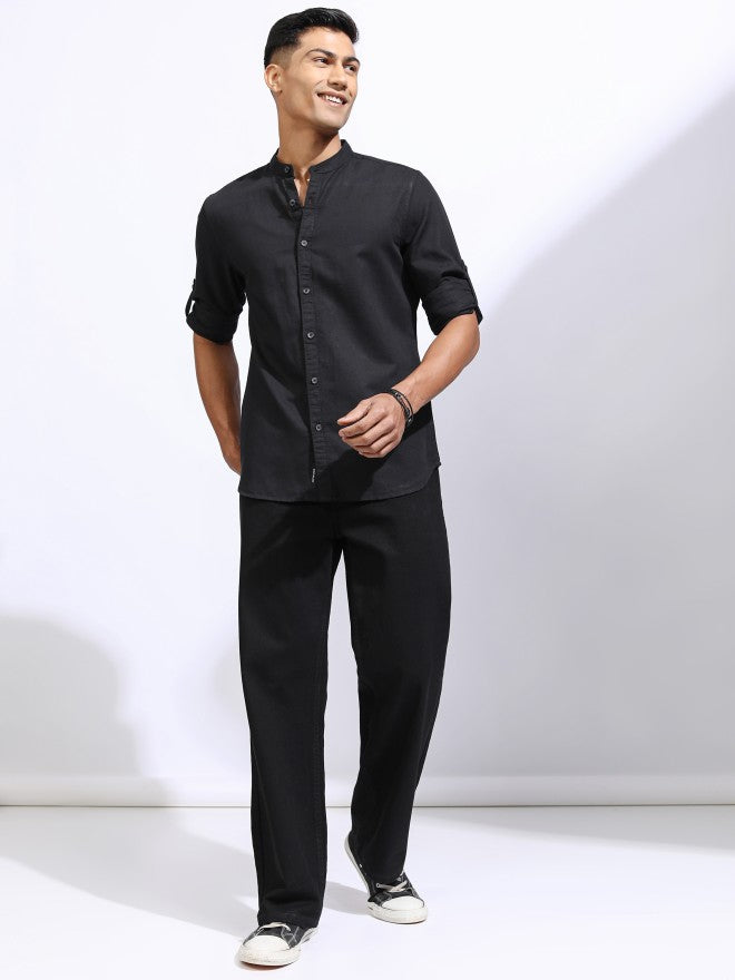 Locomotive Men Black Solid Regular Fit Casual Shirt - Black - Image 2