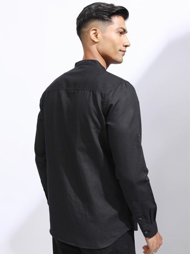 Locomotive Men Black Solid Regular Fit Casual Shirt - Black - Image 3