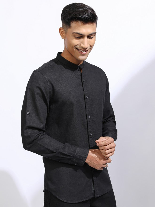 Locomotive Men Black Solid Regular Fit Casual Shirt - Black - Image 6