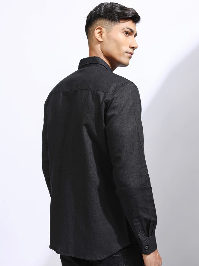 Locomotive Men Black Solid Regular Fit Casual Shirt - Black - Image 3