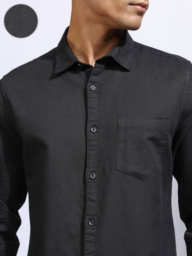 Locomotive Men Black Solid Regular Fit Casual Shirt - Black - Image 5