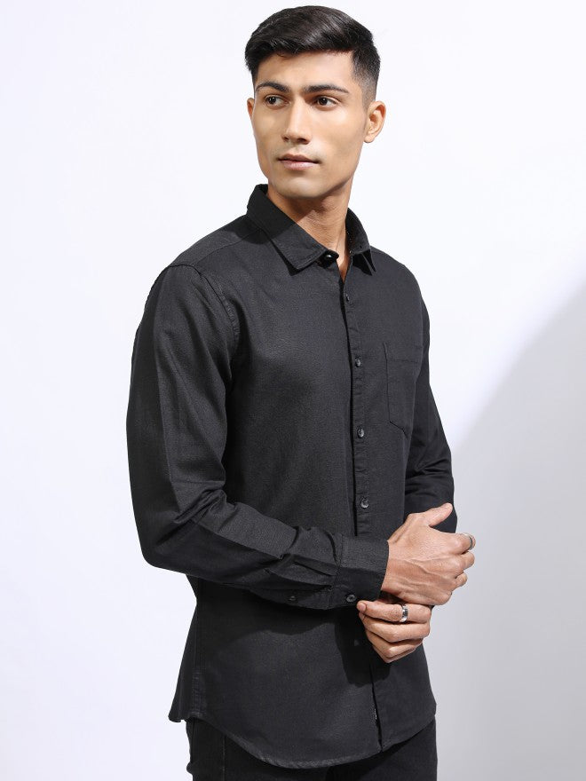 Locomotive Men Black Solid Regular Fit Casual Shirt - Black - Image 6