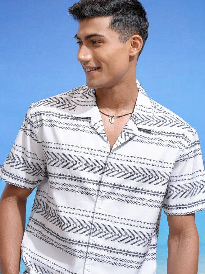 Locomotive Men White Printed Relaxed Fit Casual Shirt - White - Image 1