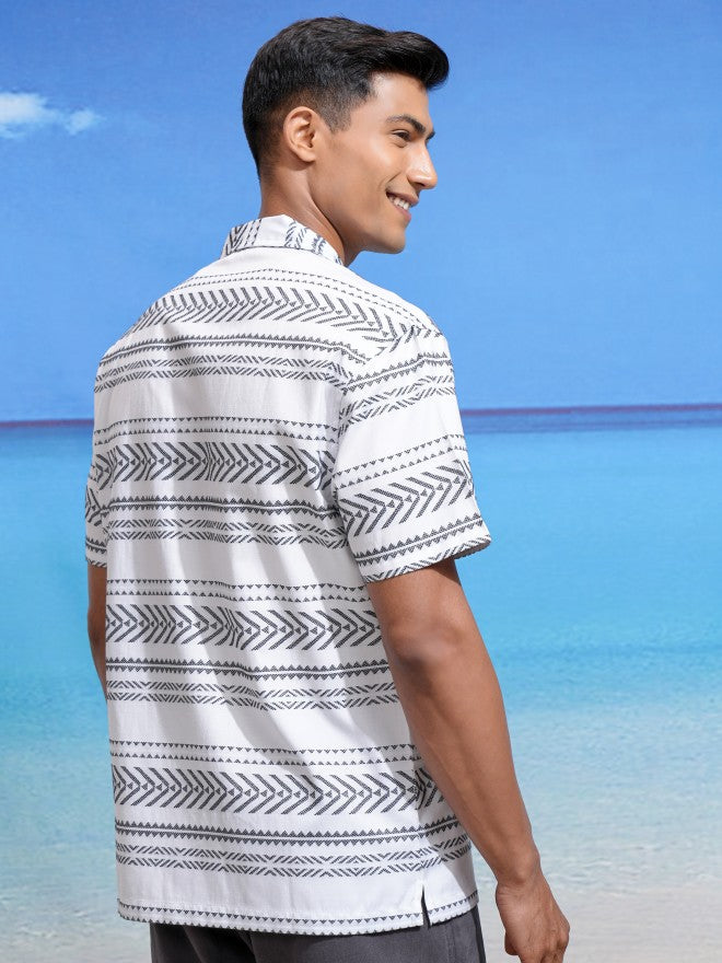 Locomotive Men White Printed Relaxed Fit Casual Shirt - White - Image 3