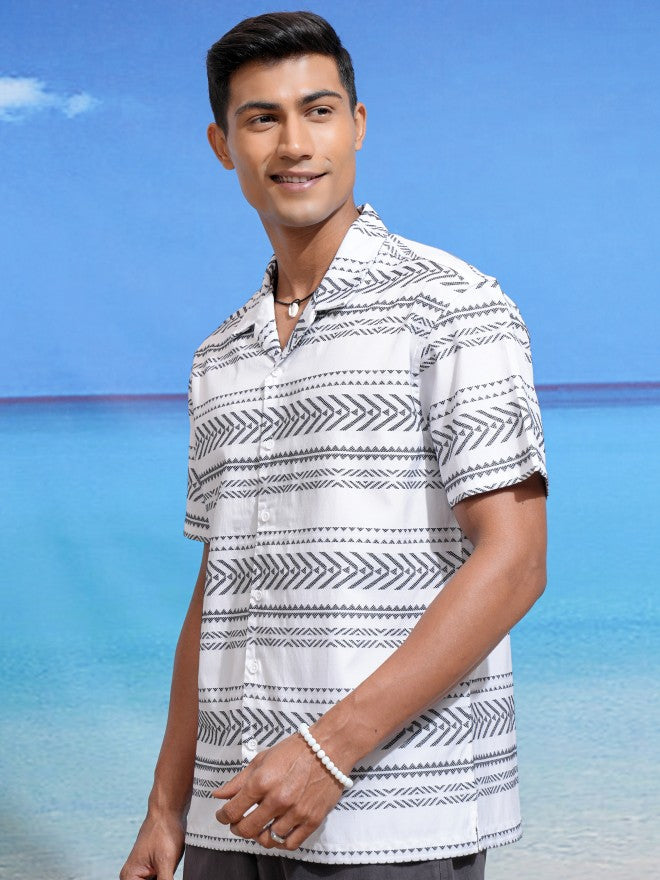 Locomotive Men White Printed Relaxed Fit Casual Shirt - White - Image 4