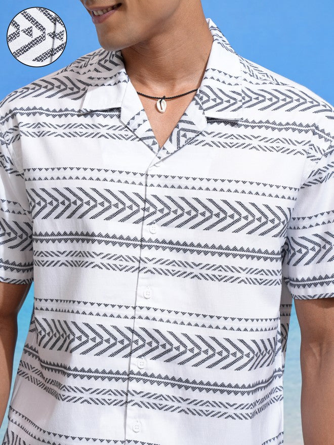 Locomotive Men White Printed Relaxed Fit Casual Shirt - White - Image 5