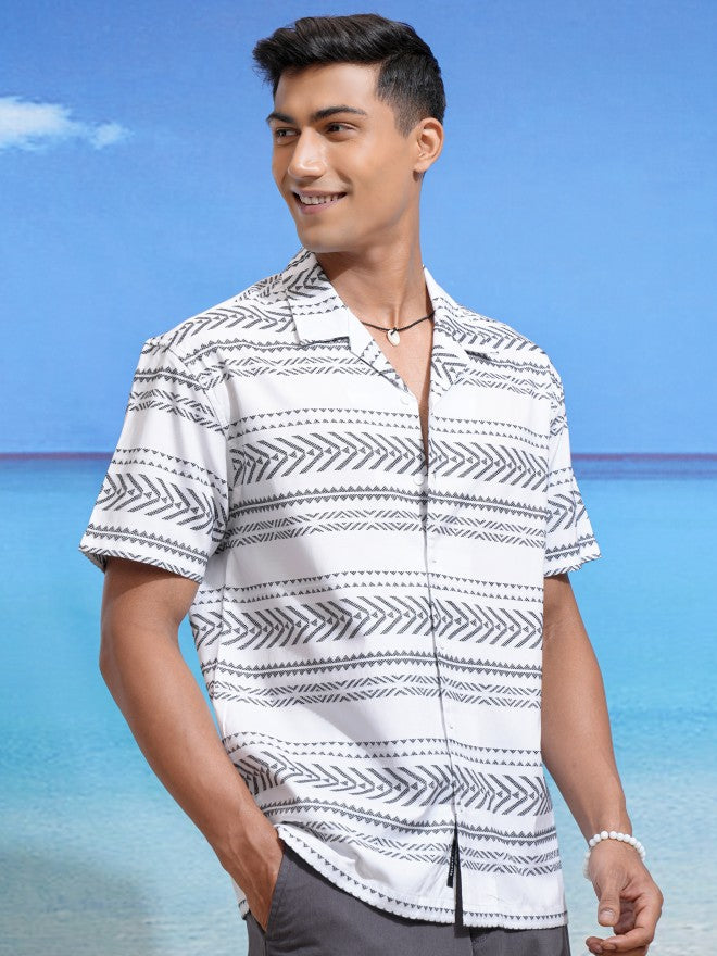Locomotive Men White Printed Relaxed Fit Casual Shirt - White - Image 6